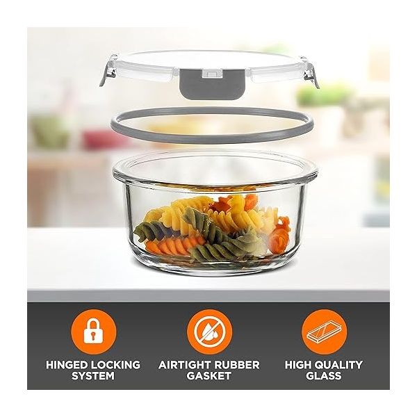 SereneLife 24-Piece Food Glass Storage Containers - Superior Glass Food Storage Set, Gray