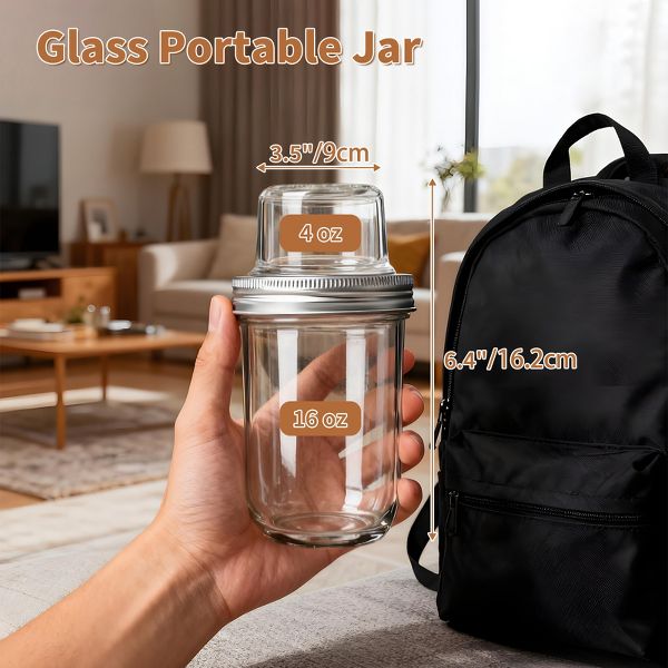 Glass Meal Prep Containers with Lids & Spoons, 6-Pack Dual-Layer 16oz + 4oz Jars Airtight Leakproof for Overnight Oats Yogurt Chia Pudding Snacks