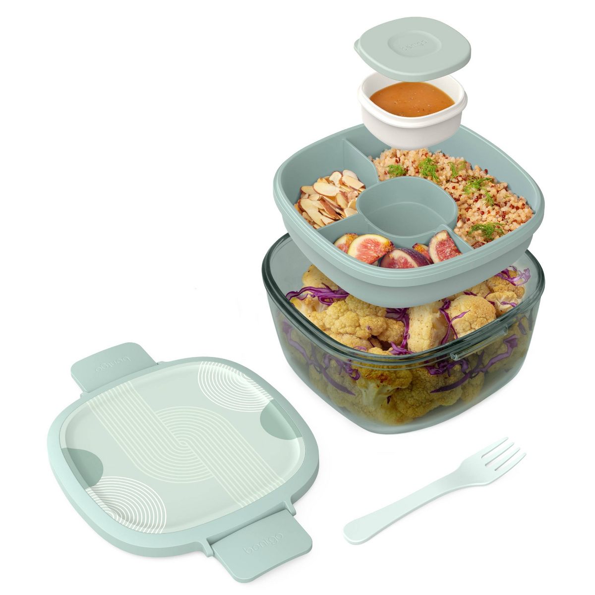 Bentgo 7.6c Glass All-in-One Salad Container Mod Curves Desert Rose