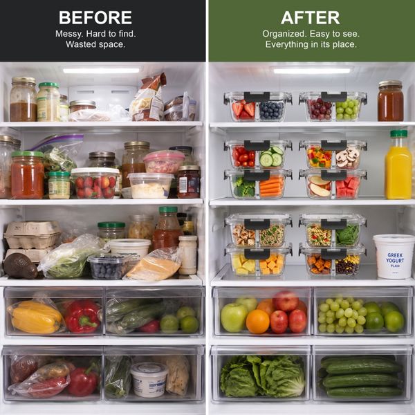 Sorbus 5-Pack 35 oz/1040 mL 3-Compartment Glass Food Storage Containers with Airtight Lids