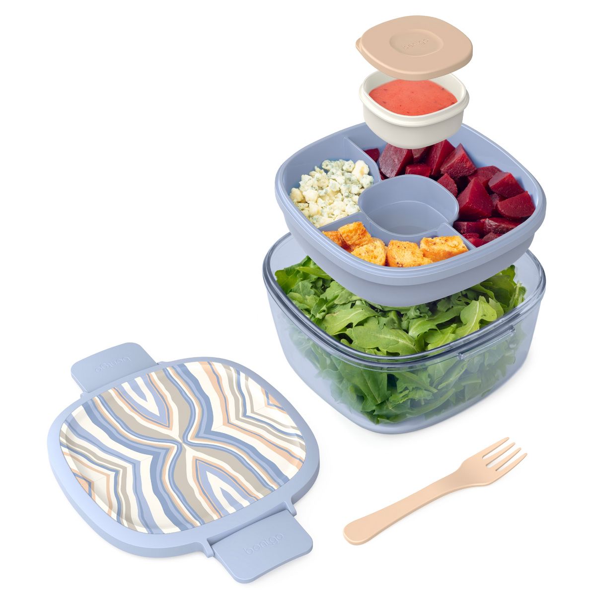 Bentgo 7.6c Glass All-in-One Salad Container Mod Curves Desert Rose
