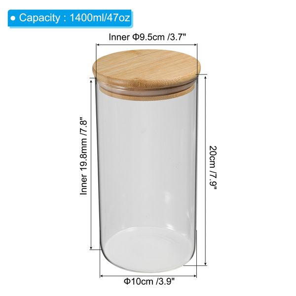 Unique Bargains Kitchen Food Storage Glass Jar with Airtight Bamboo Lid 10x10cm