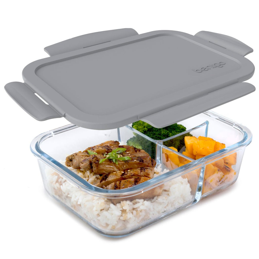Bentgo 41oz Glass Leak-proof Lunch Box with Plastic Lid - Gray: Food Storage, Stain & Odor-Resistant, Dishwasher Safe