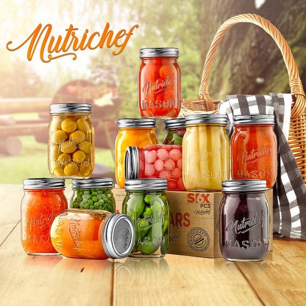 NutriChef 12 Pcs. Glass Mason Jars with Regular Lids and Bands, DIY Magnetic Spice Jars, Ideal for Meal Prep, Jam, Honey, Wedding Favors, and more