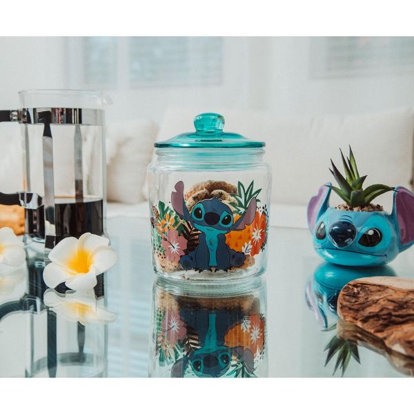 Silver Buffalo Disney Lilo & Stitch Glass Snack Jar Container With Lid | 6 Inches Tall