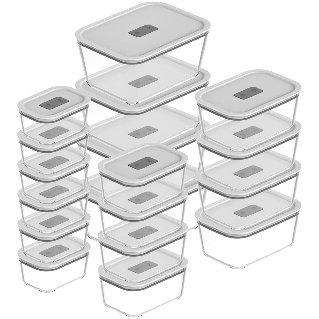 OU Glass Food Storage Container Set 36pc (set of 18) Microwave, Freezer & Dishwasher Safe, Airtight Leak Proof Lid with Microwave Valve, Stackable