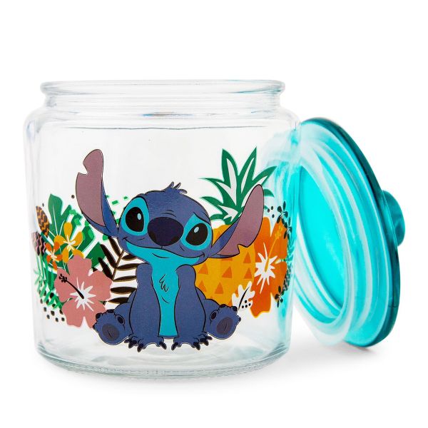 Silver Buffalo Disney Lilo & Stitch Glass Snack Jar Container With Lid | 6 Inches Tall