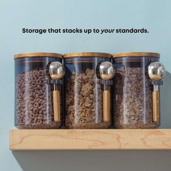 Holden 32oz Stackable Glass Storage Canister Set with Wood Lids and Scoops- Clear