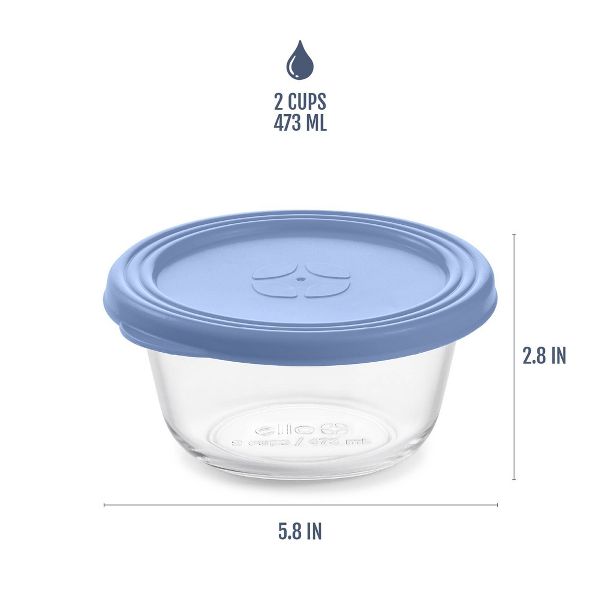 Ello Everyday 3pk 2c Round Glass Food Storage container Set Elemental Blue