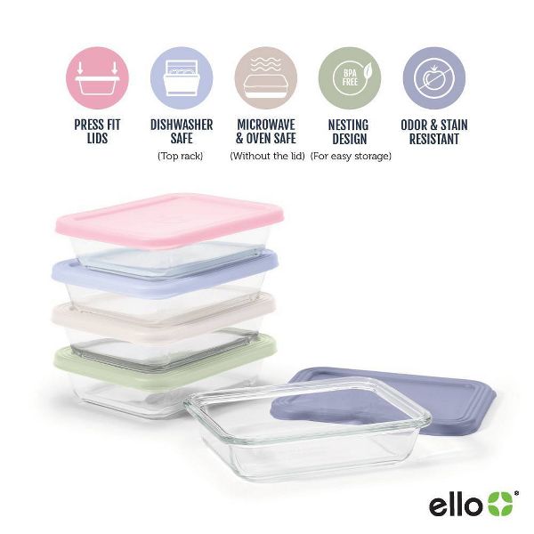 Ello Everyday 10pc 3c Rectangle Glass Meal Prep Food Storage container Set Garden Harmony