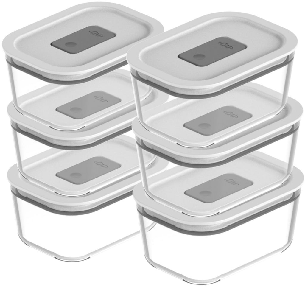 OU Glass Food Storage Container Set 12pc (set of 6) Microwave, Freezer & Dishwasher Safe, Airtight Leak Proof Lid with Microwave Valve, Stackable