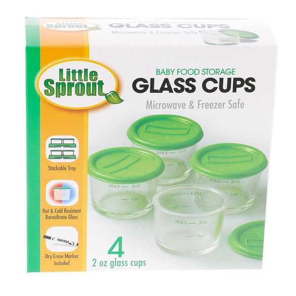 Glass Food Storage Containers (4 Pk) - 2oz Jars in Stackable Storage Tray w Tight Interlocking Base- Microwave, Freezer & Dishwasher Safe