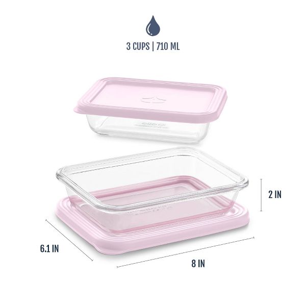 Ello Everyday 2pk 3c Rectangle Glass Food Storage container Set Crystal Pink
