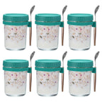 Unique Bargains Leak-Proof Durable Overnight Oats Glass Jar 6 Pcs Cyan
