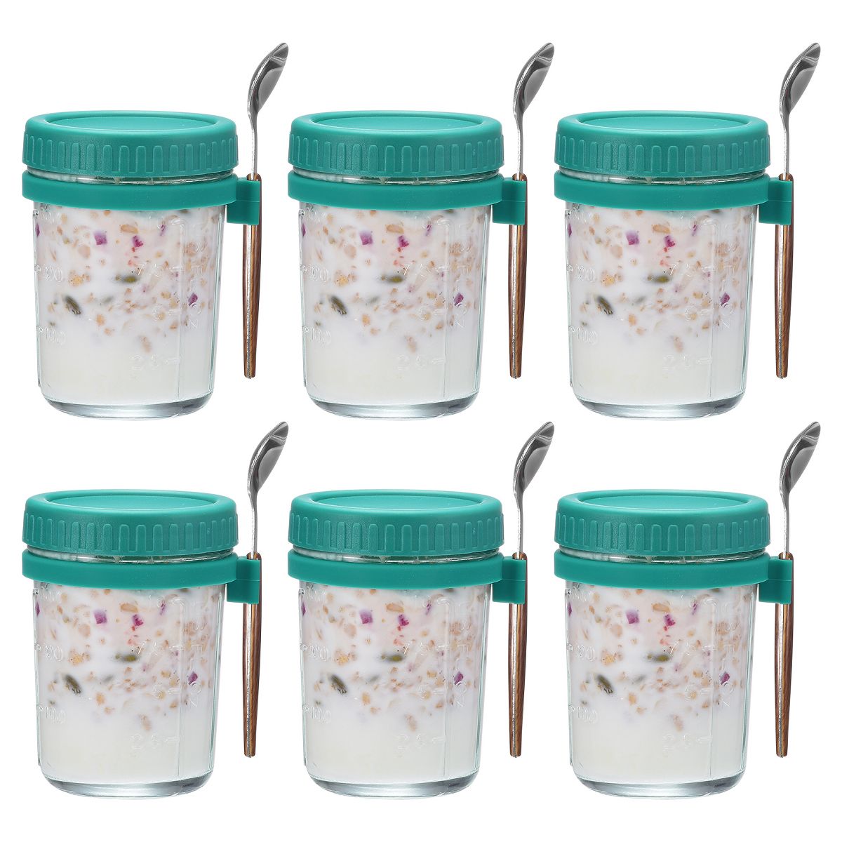 Unique Bargains Leak-Proof Durable Overnight Oats Glass Jar 6 Pcs Cyan