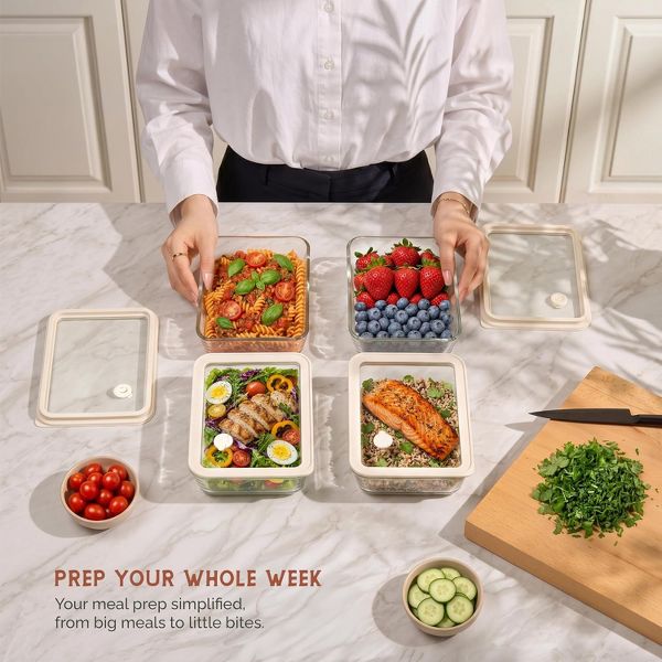 Vase & Vessel Glass Storage Containers, Rectangular, Set of 4, 24 oz