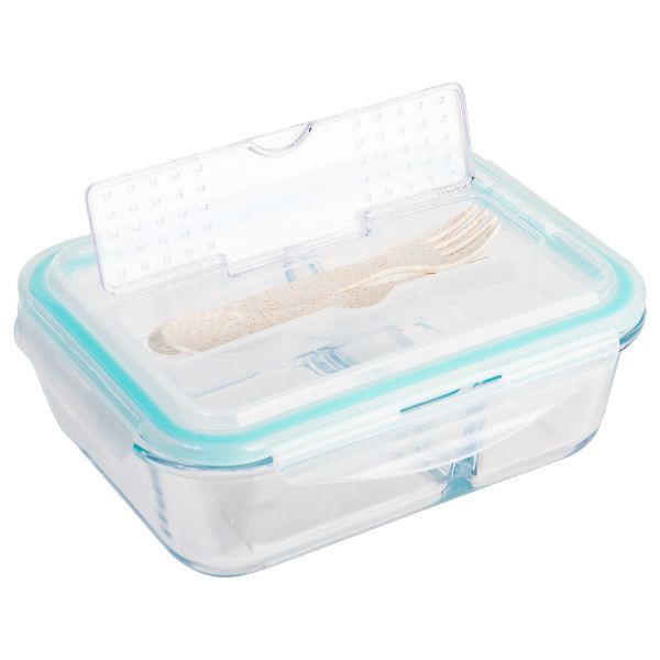 Lexi Home 2-Compartment 35 oz. Glass Meal Prep Container with Utensils