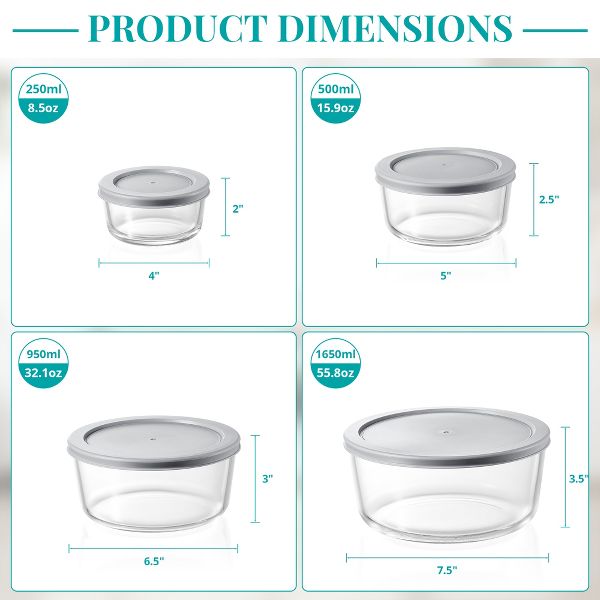 Sorbus 4 Pack Glass Food Storage Containers with Airtight Lids - for Pantry, Meal Prep - Microwave & Freezer Safe