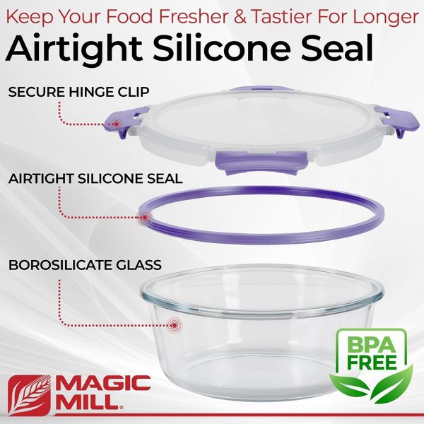 Magic Mill 24pc Glass Food Storage Container Set – Airtight Lids, Dishwasher Safe, BPA-Free, Purple
