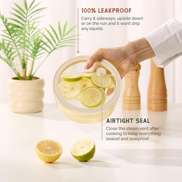 Kook Glass Nesting Bowl Set with Lids, Clear/Sand, Set of 4 (7/17/32/50 oz)