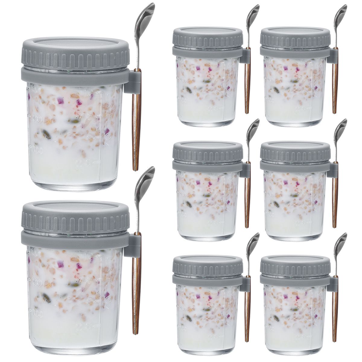 Unique Bargains Leak-Proof Measurement Marks Portable Glass Overnight Oats Container 8 Pcs Cyan