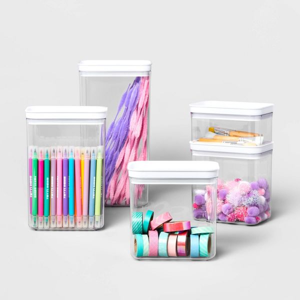 5pc Airtight Canister Set White - Brightroom™: Food Storage Containers, Stackable, Plastic, Kitchen Organization