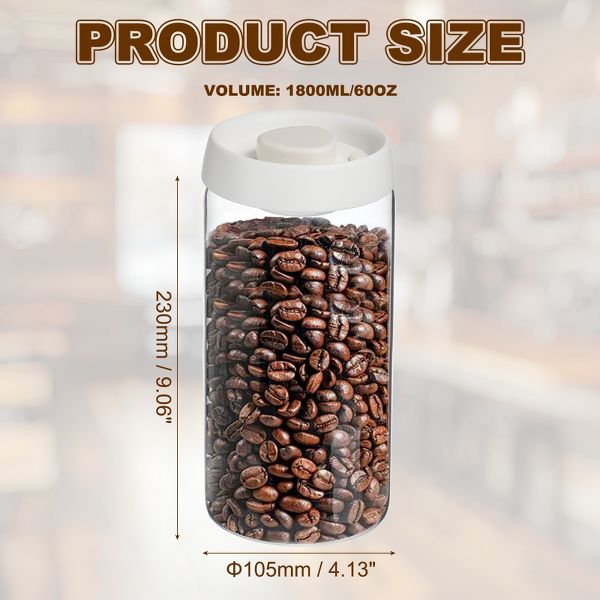 Unique Bargains Glass Airtight Vacuum Seal Coffee Bean Container 40oz Black