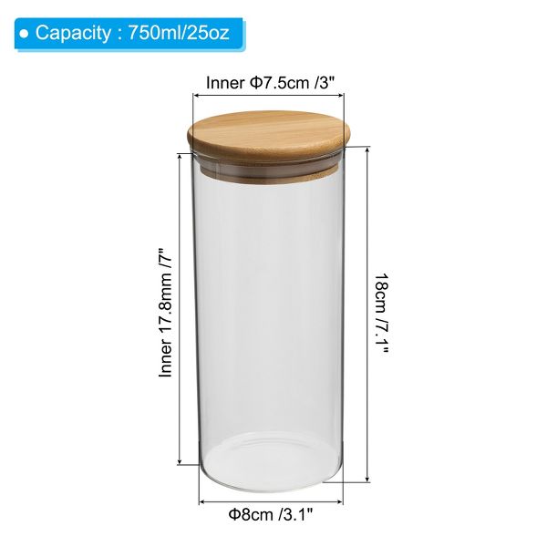 Unique Bargains Kitchen Food Storage Glass Jar with Airtight Bamboo Lid 10x10cm