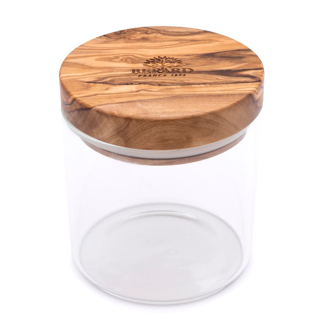 Berard Glass Storage Jar With Olive Wood Lid, 13.5-ounce