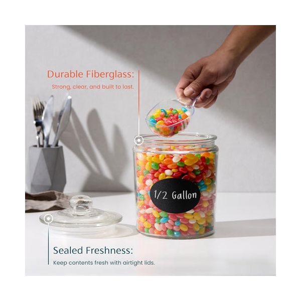 Kook Glass Kitchen and Apothecary Storage Jars, 1/2 Gallon, Set of 2
