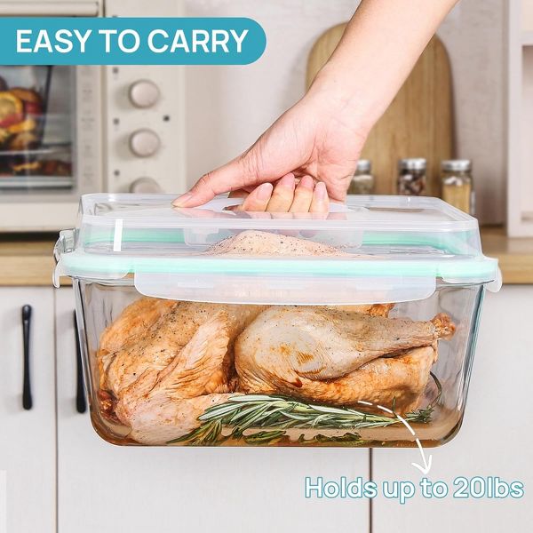 Vtopmart 220oz/ 27.5cup Extra Large Glass Food Storage Containers with Lids for Roasting Turkey, Chicken, Fruits, Oven Safe, Freezer, Dishwasher