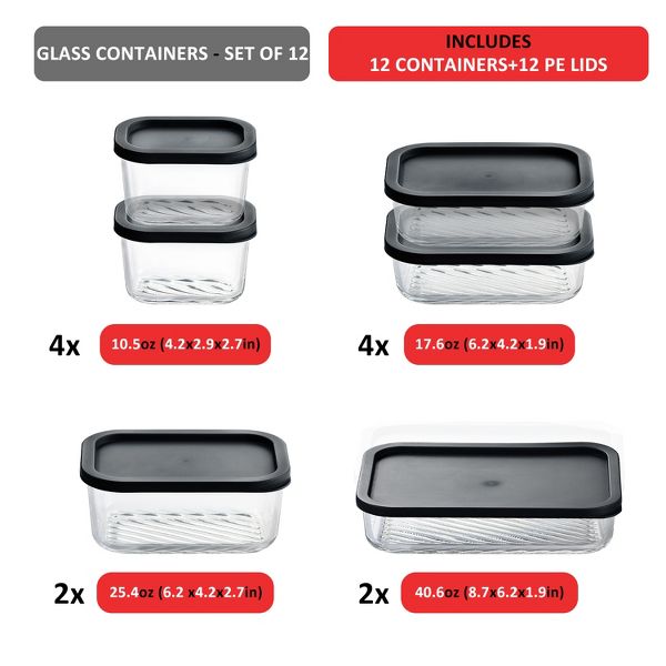 JoyTable Modular Glass Food Storage & Baking Containers – 12-Piece Set, Black Lids