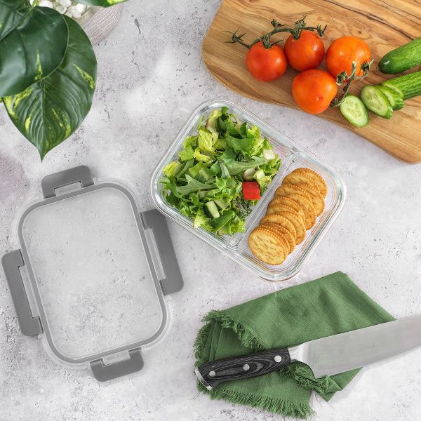 JoyJolt 2-Sectional Divided Food Prep Food Storage Containers with Lids - Set of 5 - Black