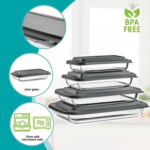 Sorbus 8-Piece Deep Glass Baking Dish Set with Lids - Versatile, Durable, Oven-Safe, & Dishwasher-Safe for Easy Baking, Storing, & Serving