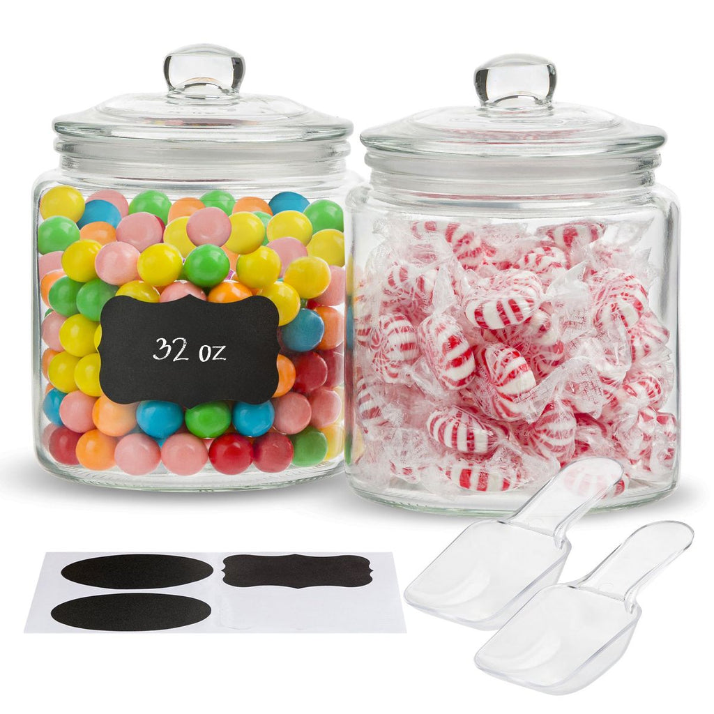 KooK Set of 2 Glass Storage Containers with Airtight Lids 1/2 Gallon Pantry & Bathroom Jars with Chalk & Labels
