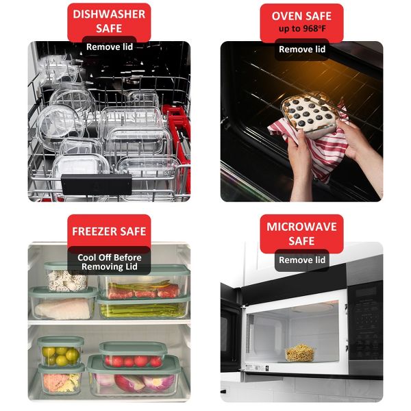 JoyTable Modular Glass Food Storage & Baking Containers – 12-Piece Set, Black Lids