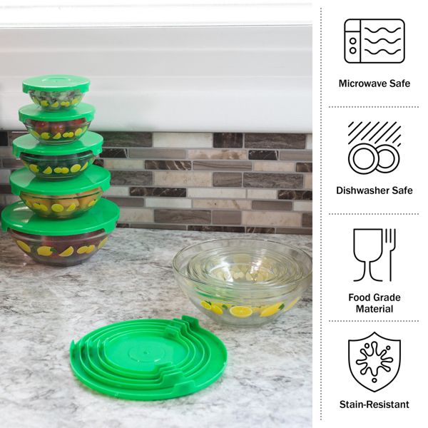 Classic Cuisine 20-Piece Lemon Design Glass Bowls with Lids Set