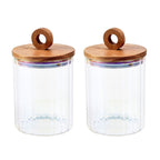 SharpChef 2PK Glass Airtight Electroplated Storage Jar with Wooden Acacia Lid, Glass Food Storage Jars, 25 oz / 0.75 L / 3 cups