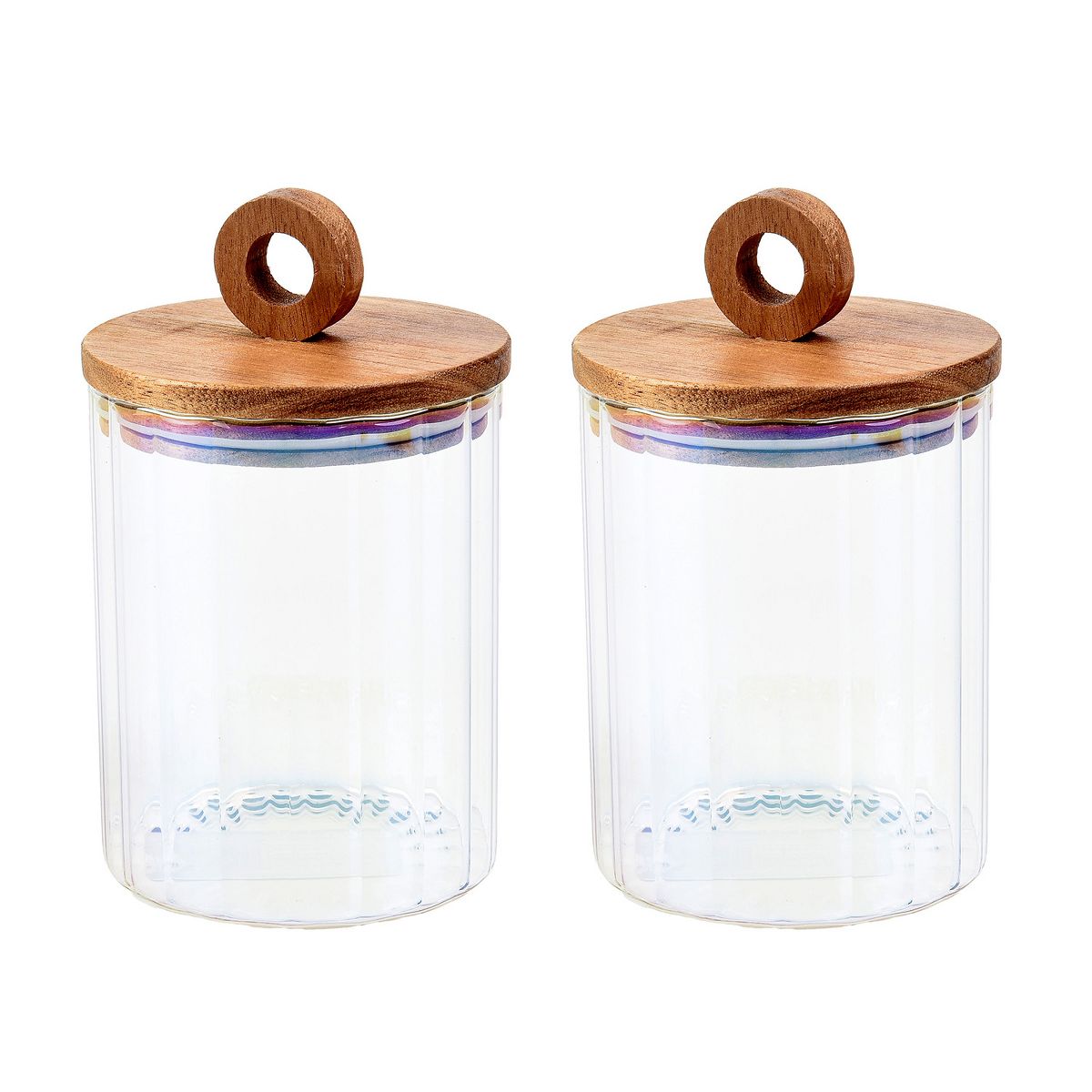 SharpChef 2PK Glass Airtight Electroplated Storage Jar with Wooden Acacia Lid, Glass Food Storage Jars, 25 oz / 0.75 L / 3 cups