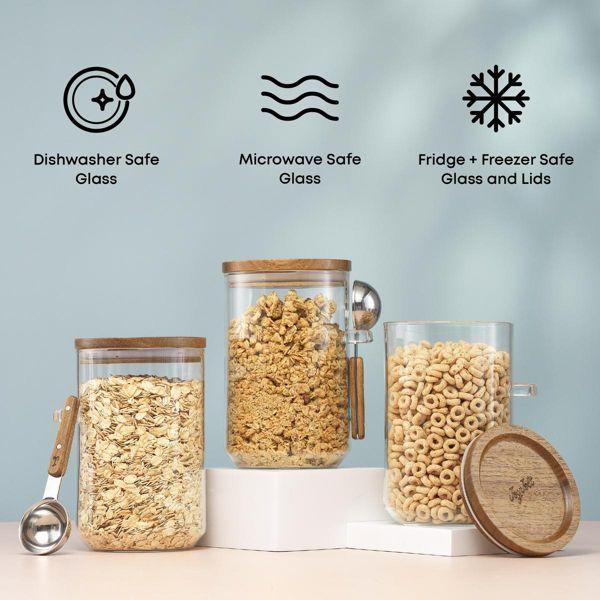 Holden 32oz Stackable Glass Storage Canister Set with Wood Lids and Scoops- Clear