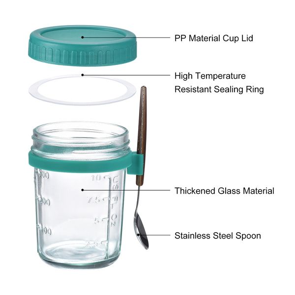 Unique Bargains Leak-Proof Durable Overnight Oats Glass Jar 6 Pcs Cyan