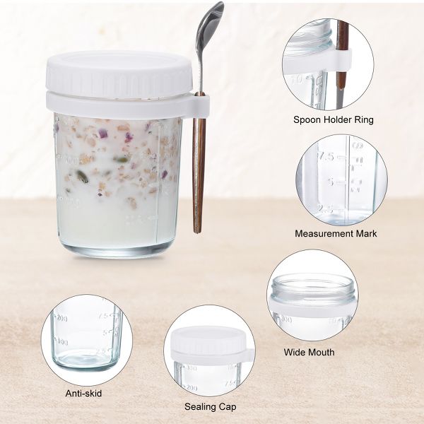 Unique Bargains Leak-Proof Measurement Marks Portable Glass Overnight Oats Container 8 Pcs Cyan