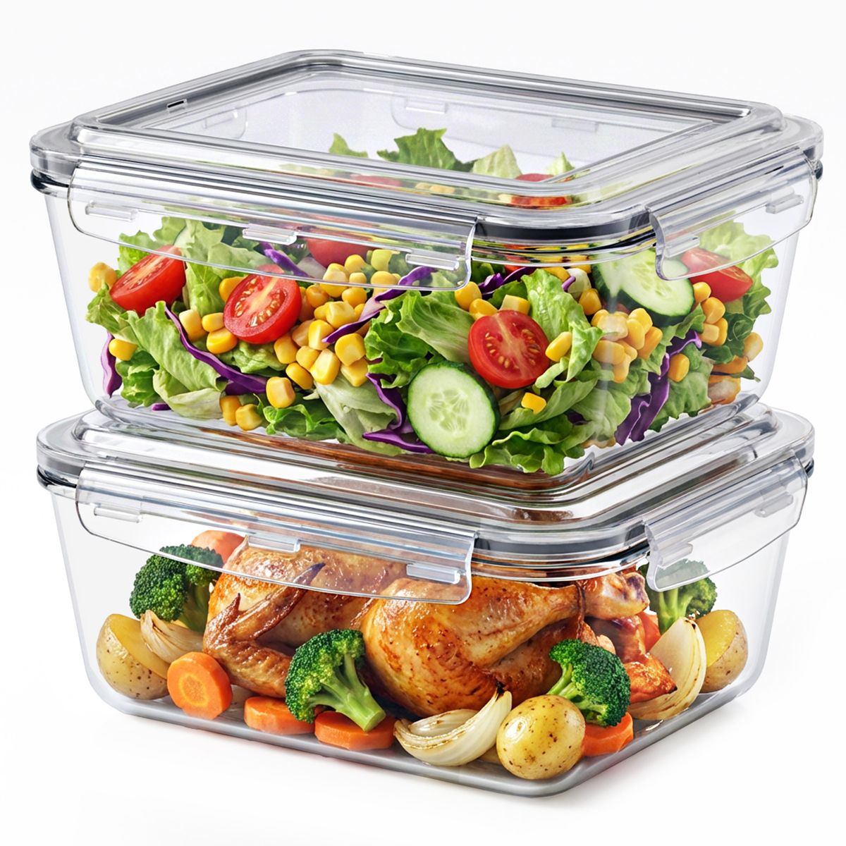 Sorbus 2 Pack Glass Food Storage Containers with Plastic Airtight Lids - Dishwasher and Oven Safe Reusable Meal Prep, Freezer Safe