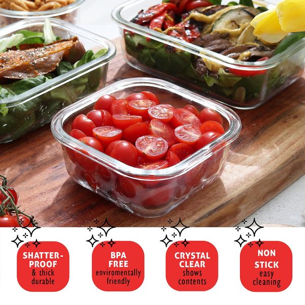 JoyTable Glass Food Storage Containers with Lids, 16PC Airtight Glass Meal Prep Containers, 8 Reusable Glass Containers with Leakproof Snap Lock Lids