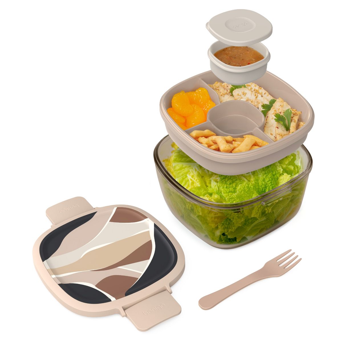 Bentgo 7.6c Glass All-in-One Salad Container Mod Curves Desert Rose