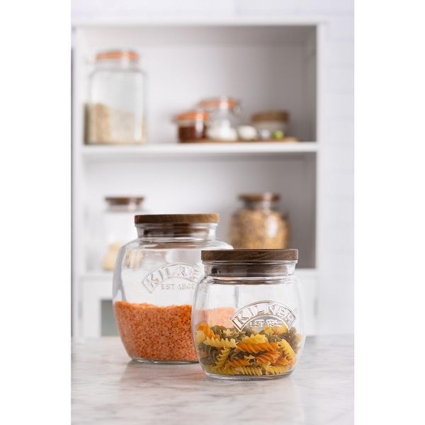Kilner Universal Glass Storage Jar with Wooden Lid and Silicone Seal, 28.7 Ounce