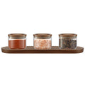 Holden Stackable Glass Storage Canister Set with Wood Lids and Tray- 14oz