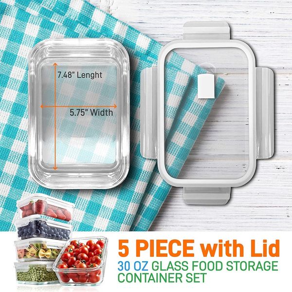 NutriChef 10-Piece High Borosilicate Glass Meal Prep Containers Set - Clear Locking Lids, 30oz