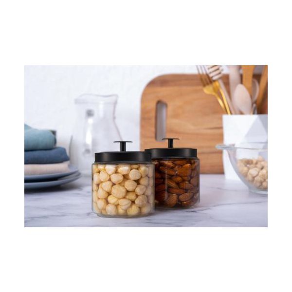 Kook Glass Kitchen & Apothecary Canisters, 1 Gallon, Set of 2, Black