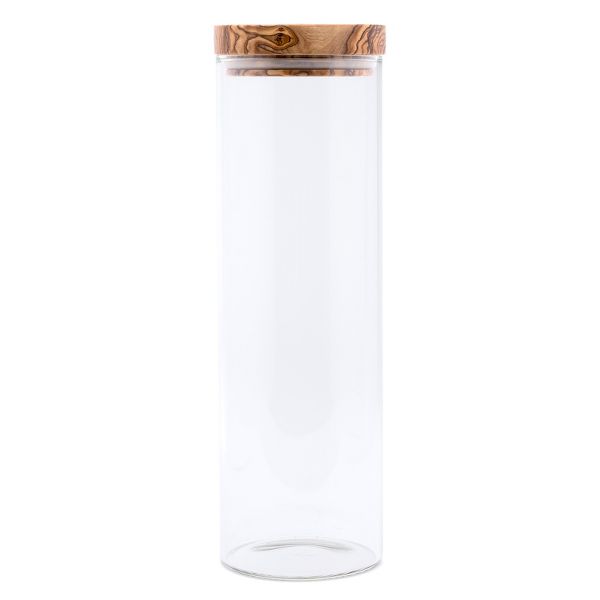 Berard Glass Storage Jar With Olive Wood Lid, 50-ounce